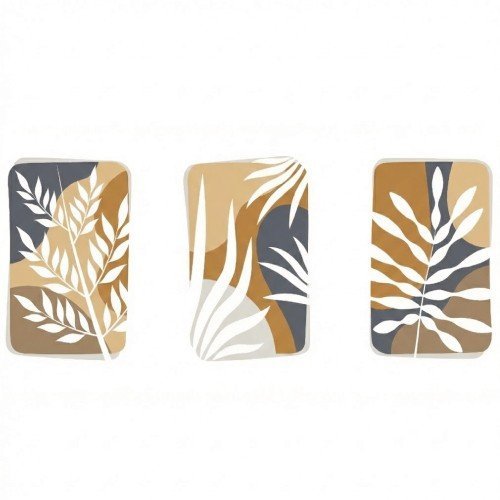 3'lü Soyut Yaprak İllüstrasyon Tablo Seti