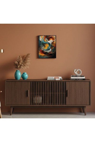 Turuncu ve Mavi Kontrastlı Modern Duvar Dekoru