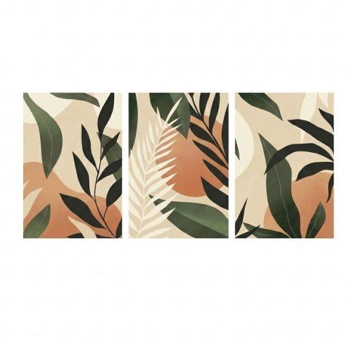 3'lü Modern Soyut Botanik Yaprak Tablo Seti
