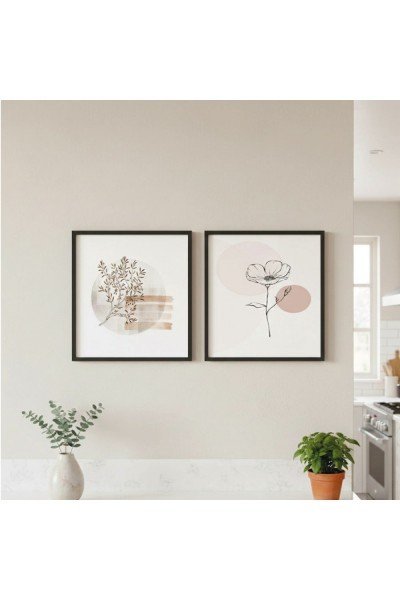 2’li Minimalist Çiçekli  Duvar Tablosu