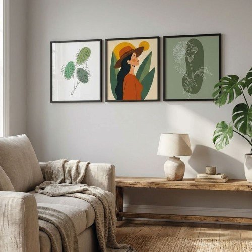 3'lü Modern Kadın ve Botanik İllüstrasyon Tablo Seti 3'lü Modern Kadın ve Botanik İllüstrasyon Tablo Seti