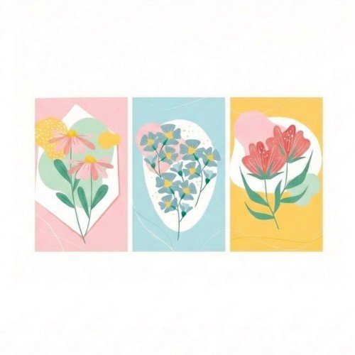 3'lü Pastel Renkli Soyut Çiçek Tablo Seti 3'lü Pastel Renkli Soyut Çiçek Tablo Seti