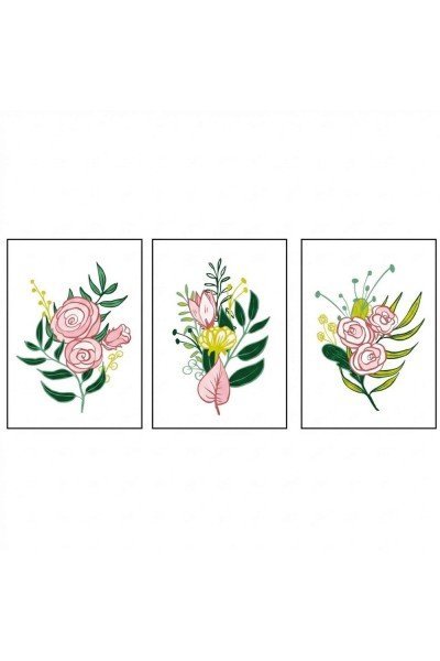Pembe Çiçekli Modern Duvar Pano Seti