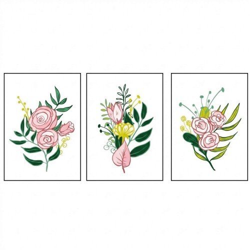 Pembe Çiçekli Modern Duvar Pano Seti