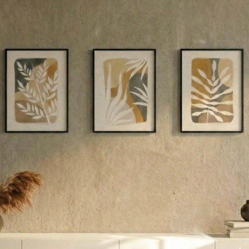 3'lü Soyut Yaprak İllüstrasyon Tablo Seti