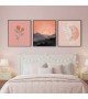 Pembe Günbatımı ve Çiçekli 3'lü Tablo Seti