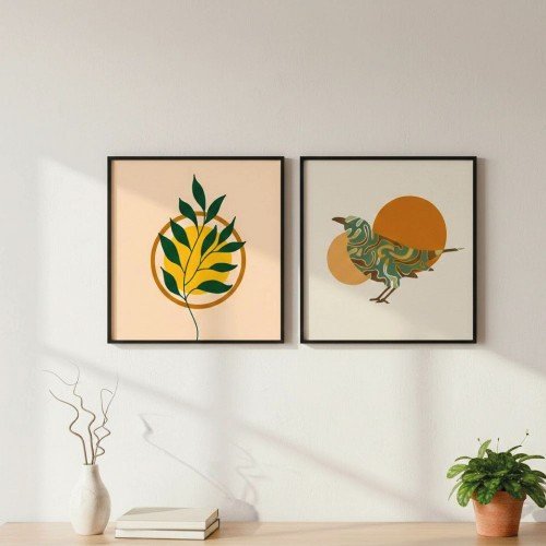 Sarı ve Yeşil Tonlu Kuş ve Yaprak Duvar Panosu Sarı ve Yeşil Tonlu Kuş ve Yaprak Duvar Panosu