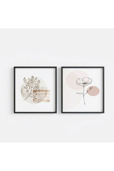 2’li Minimalist Çiçekli  Duvar Tablosu
