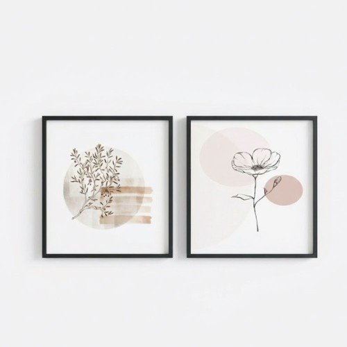 2’li Minimalist Çiçekli  Duvar Tablosu