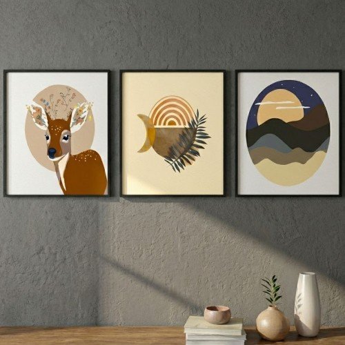 Boho Orman Temalı 3'lü Tablo Seti