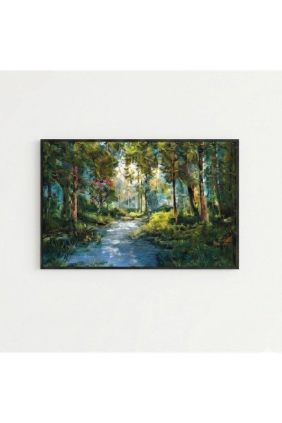 Orman ve Nehir Manzaralı Duvar Tablosu