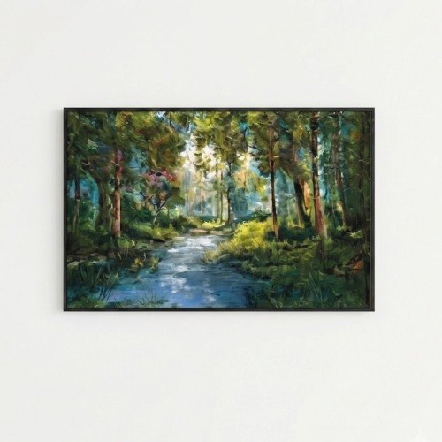 Orman ve Nehir Manzaralı Duvar Tablosu
