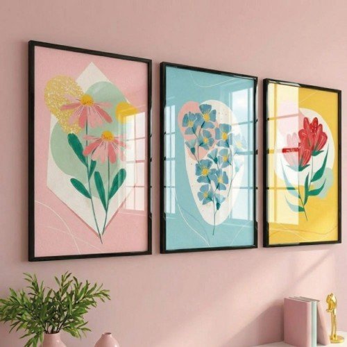 3'lü Pastel Renkli Soyut Çiçek Tablo Seti 3'lü Pastel Renkli Soyut Çiçek Tablo Seti