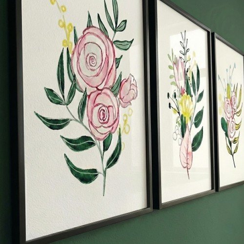 Pembe Çiçekli Modern Duvar Pano Seti
