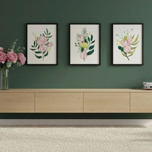 Pembe Çiçekli Modern Duvar Pano Seti