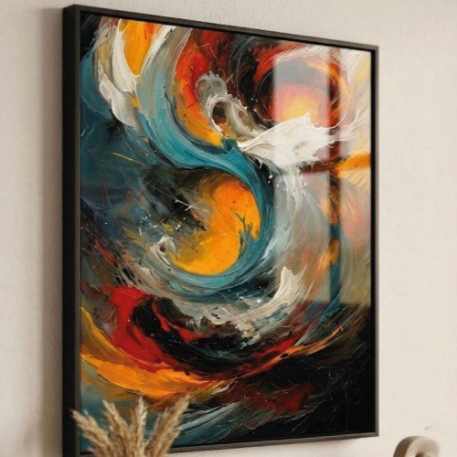 Turuncu ve Mavi Kontrastlı Modern Duvar Dekoru