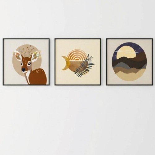 Boho Orman Temalı 3'lü Tablo Seti