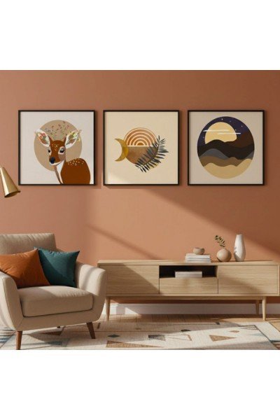 Boho Orman Temalı 3'lü Tablo Seti