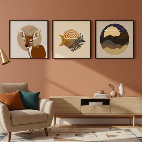 Boho Orman Temalı 3'lü Tablo Seti